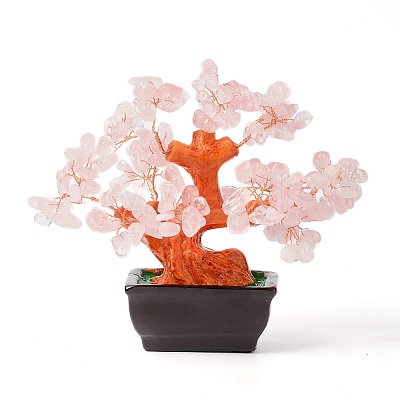 Natural Rose QuartzChips Money Tree Bonsai Display Decorations DJEW-B007-08F-1