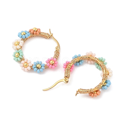 PVD Vacuum Plating 304 Stainless Steel Flower Hoop Earrings EJEW-U017-01G-03-1