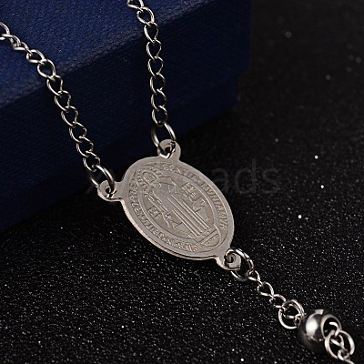 Non-Tarnish Crucifix Cross Stainless Steel Rosary Bead Necklaces LS-NJEW-O096-27-1