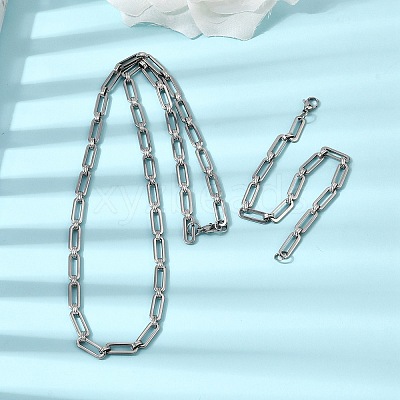 304 Stainless Steel Paperclip Chains Bracelet & Necklace Jewelry Sets SJEW-L199-15P-1
