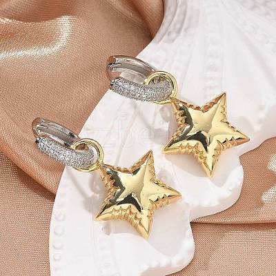 Star Rack Plating Brass Micro Pave Cubic Zirconia Hoop Earring EJEW-C057-01G-1
