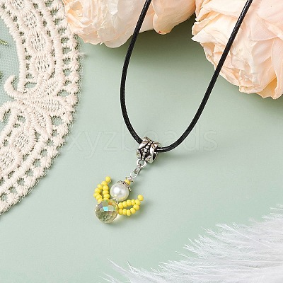 Glass Seed Beads & Glass Pearl Angel Pendant Necklaces NJEW-MZ00056-02-1