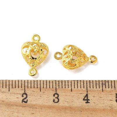 Brass 3D Hollow Heart Connector Charms KK-U057-13G-1