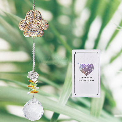 Pet Memorial Alloy Rhinestone Cat Paw Print Hanging Suncatchers HJEW-WH20022-03G-1