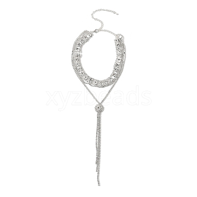 Brass Full Rhinestone Flat Round Tassel Y Necklaces for Women NJEW-M104-01S-02-1