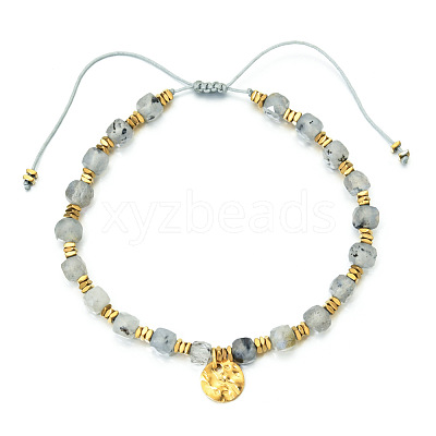 Bohemian Style Natural Labradorite Cube Braided Bead Bracelet YV1392-4-1