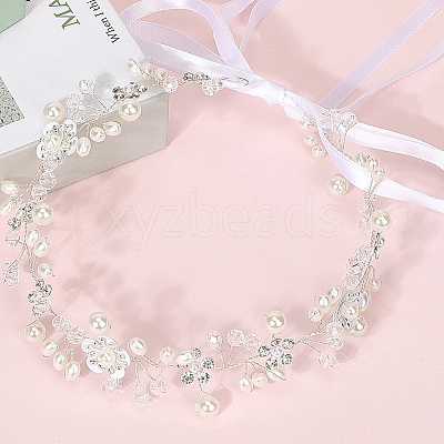 Polyester with Plastic Pearl and Acrylic Flower Hairband for Bride Wedding Bridal Veil Hair Accessories Hair Vine OHAR-WH20010-04S-1