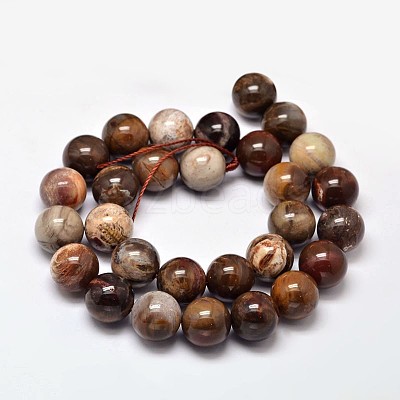 Natural Petrified Wood Round Bead Strands X-G-F266-08-12mm-1
