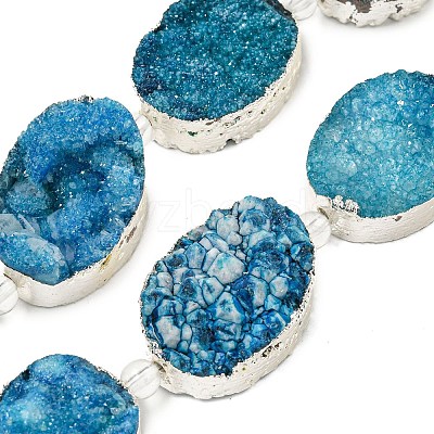 Silver Plated Dyed Oval Natural Drusy Quartz Crystal Beads Strands G-F144-01-S-1