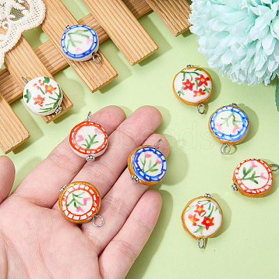 12Pcs 6 Styles Handmade Printed Porcelain Pendants PALLOY-SW00123-1