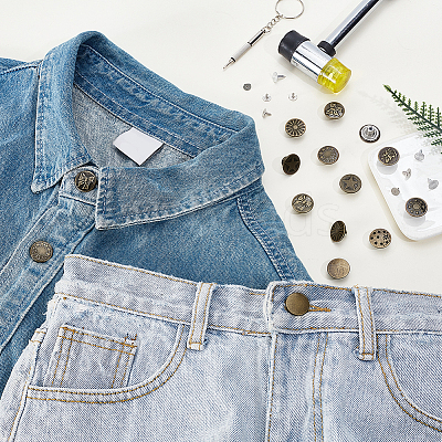 112 Sets 8 Sftyles Brass Button Pins for Jeans BUTT-GA0001-41-1