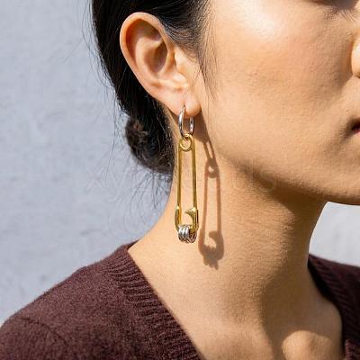 Two Tone 304 Stainless Steel Hoop Dangle Earrings for Women HI0362-2-1