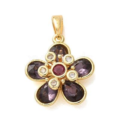 Brass Micro Pave Purple Cubic Zirconia Pendants KK-C264-07G-1