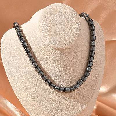 Column Synthetic Non-Magnetic Hematite Beaded Necklaces NJEW-R020-08-1