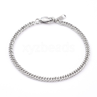 Tarnish Resistant Women's 304 Stainless Steel Diamond Cut Curb Chain Bracelets BJEW-JB06018-01-1