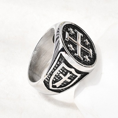 Jerusalem Cross 304 Stainless Steel Finger Rings for Men RJEW-D339-01B-AS-1