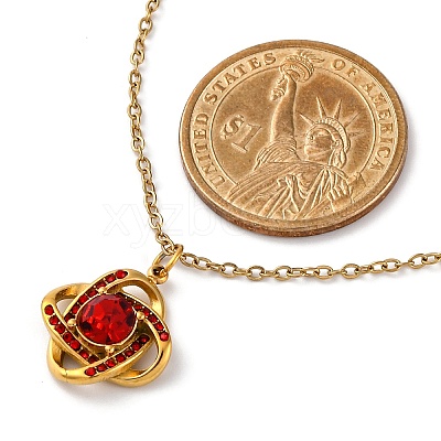 PVD Vacuum Plating 304 Stainless Steel Hyacinth Rhinestone Criss-cross Pendant Cable Chain Necklaces for Women STAS-Z114-21G-1
