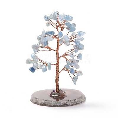 Natural Aquamarine Chips & Agate Pedestal Display Decorations DJEW-A001-04H-1