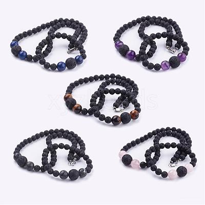 Natural Gemstone Beaded Necklaces & Stretch Bracelets Jewelry Sets SJEW-JS00918-1
