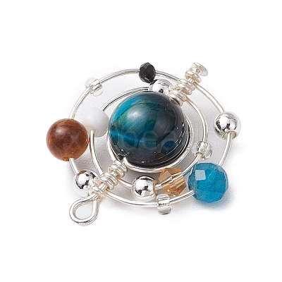 4Pcs 4 Colors Natural Tiger Eye(Dyed/Undyed) Copper Wire Wrapped Planet Pendants PALLOY-TA00180-1