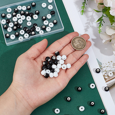 100Pcs 2 Colors Black & White Round Glossy Ceramic Porcelain Beads for Jewelry Making PORC-PA0001-38-1