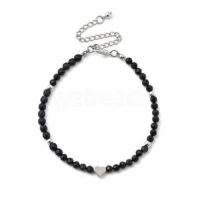 2Pcs Natural Garnet & Synthetic Blue Goldstone Round Beaded Bracelets for Men Women BJEW-JB12336-1