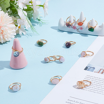 12Pcs Natural Gemstone Finger Rings RJEW-HY00004-1