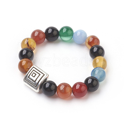 Natural Agate Stretch Finger Rings RJEW-JR00221-06-1