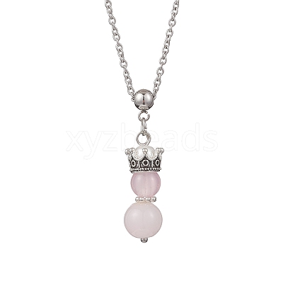 Handmade Glass Beaded Prince with Crown Pendant 304 Stainless Steel Cable Necklaces for Women NJEW-JN05447-01-1