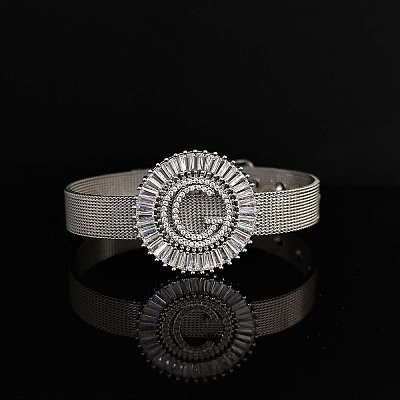 Brass Micro Pave Clear Cubic Zirconia Bangles for Women FS-WGA7409-19-1