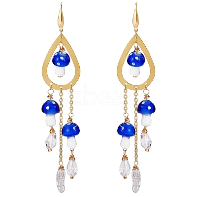 Natural Quartz Crystal Teardrop & Lampwork Mushroom Chandelier Earrings EJEW-SW00018-01-1