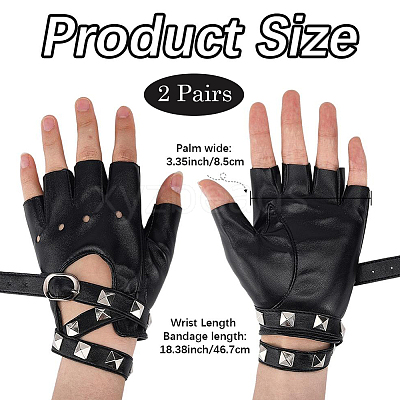 2 Pairs PU Leather Biker Punk Gloves with Belt AJEW-CL0003-02-1