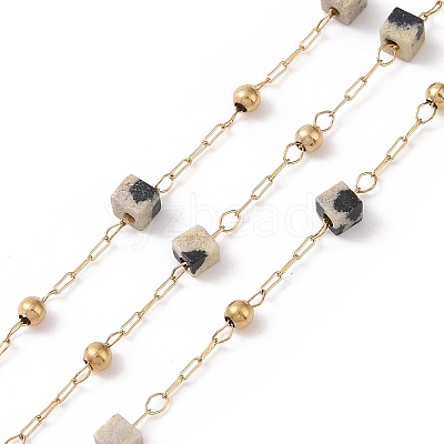 Natural Dalmatian Jasper Square Beaded Chains AJEW-SZ0002-43C-1