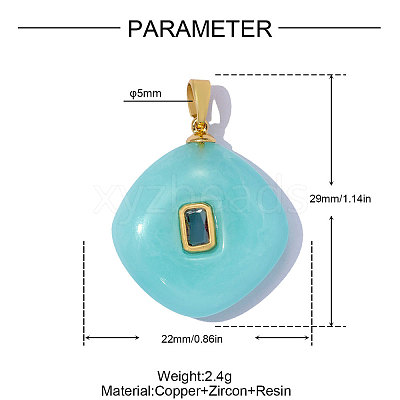 Brass Micro Pave Dark Turquoise Cubic Zirconia Pendants CU-OY001-60G-1