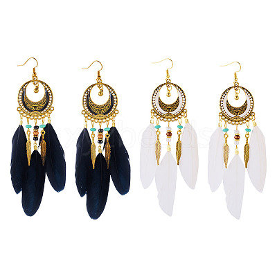 2Pairs 2 Colors Feather Chandelier Earrings EJEW-TA0001-81C-1