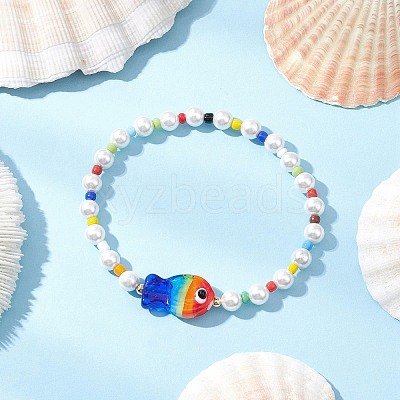 Round Shell Pearl Beads & Glass Seed Beads Stretch Bracelets BJEW-TA00637-1