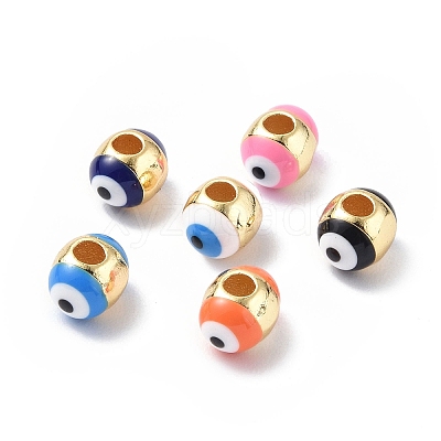 Evil Eyes Brass Enamel Beads KK-F845-15G-1