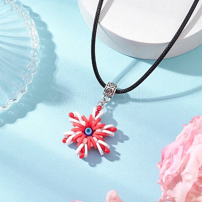 Glass Seed Beads & Polymer Clay & Evil Eye Lampwork Snowflake Pendant Necklaces NJEW-MZ00102-04-1