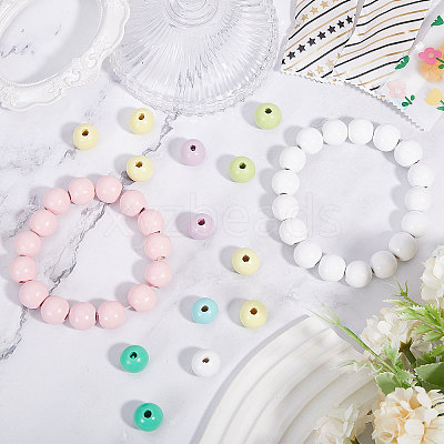 140Pcs 7 Colors Spray Painted Wood European Beads WOOD-GL0001-18-1