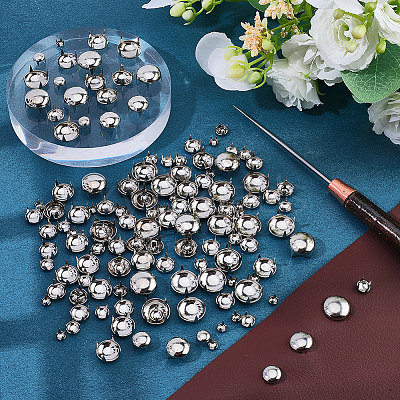 150Pcs 5 Styles Flat Round Brass Four Claw Nail KK-CL0001-03P-1