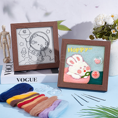 2 Sets 2 Style Rabbit Bear Photo Frame Needle Felting Kits for Beginners DIY-OC0012-16-1