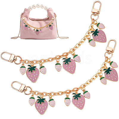2Pcs Alloy Enamel Pink and Plum Strawberry Charm Cable Chain Bag Decorative Chains HJEW-BBC0001-30-1