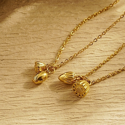 Lotus Pod 304 Stainless Steel Pendant Necklaces for Women TL8108-1-1