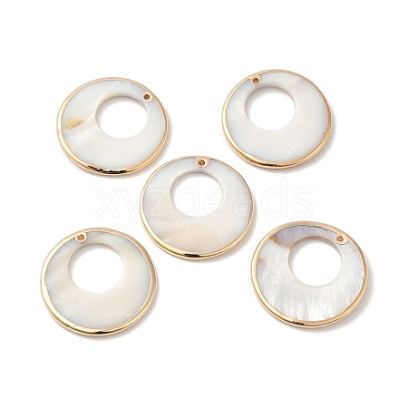 Electroplated Natural Freshwater Shell Pendants with Golden Plated Brass Edge SHEL-M019-02G-1