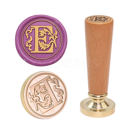 European Style Round Golden Tone Brass Letter Wax Seal Stamps PW-WG011B8-04-1