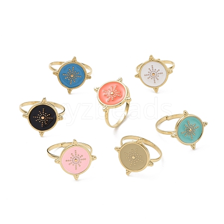 Enamel Flat Round with Sun Signet Cuff Ring RJEW-G265-07G-1