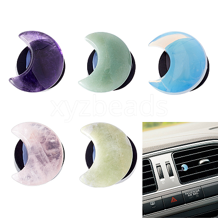5Pcs Moon Natural Amethyst & Amazonite & Rose Quartz & Green Aventurine & Opalite Car Air Vent Clips HJEW-BC00069-1