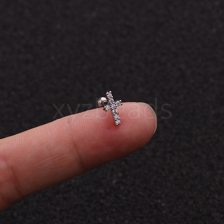 316L Surgical Stainless Steel Micro Pave Clear Cubic Zirconia Clover Cartilage Earrings WG9CD6D-18-1