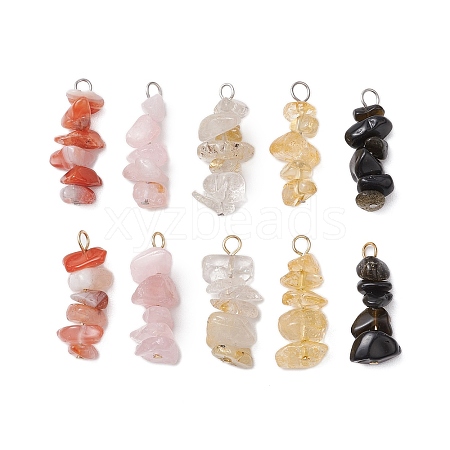 10Pcs 5 Colors 12 Constellation Natural Citrine & Golden & Stainless Steel Color Sheen Obsidian & Rose Quartz & Gold Rutilated Quartz & South Red Agate Pendants PALLOY-JF02839-06-1