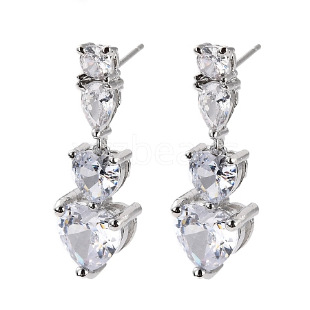 Heart Clear Cubic Zirconia Drop Earring EJEW-C002-06P-RS-1